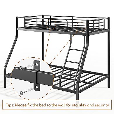 Bunk Beds Twin Over Full Size, Bottom Space for Dorm Bedroom, No Box Spring Needed（Upgrate Black）