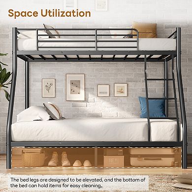 Bunk Beds Twin Over Full Size, Bottom Space for Dorm Bedroom, No Box Spring Needed（Upgrate Black）