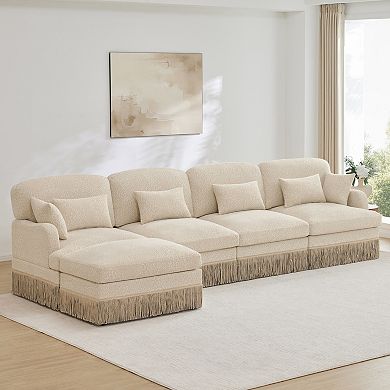 Pnronnc L-Shaped Sectional Sofa Leopard Print Chenille Modular Deep Seat Couch with Ottoman