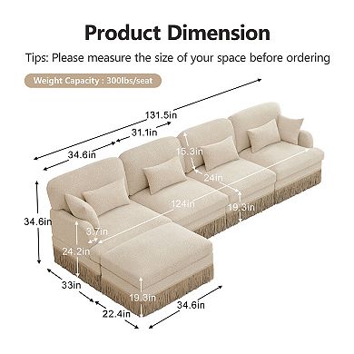 Pnronnc L-Shaped Sectional Sofa Leopard Print Chenille Modular Deep Seat Couch with Ottoman