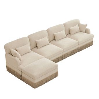 Pnronnc L-Shaped Sectional Sofa Leopard Print Chenille Modular Deep Seat Couch with Ottoman