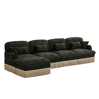 Pnronnc L-Shaped Sectional Sofa Leopard Print Chenille Modular Deep Seat Couch with Ottoman