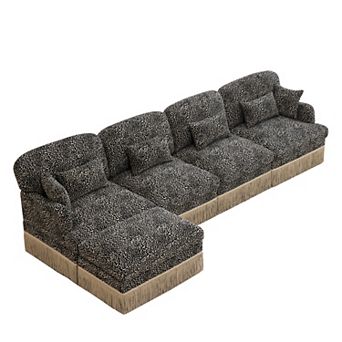 Pnronnc L-Shaped Sectional Sofa Leopard Print Chenille Modular Deep Seat Couch with Ottoman