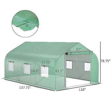 Walk-In Garden Greenhouse with 6 Mesh Windows, Roll-Up Door, Steel Frame