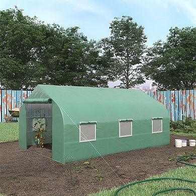 Walk-In Garden Greenhouse with 6 Mesh Windows, Roll-Up Door, Steel Frame