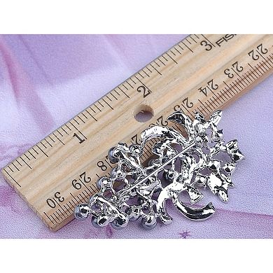 Silvery Tone Shine Clear Rhinestones Faux Pearls Grape Fruit Brooch Pin