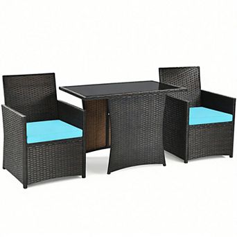 Costway 3 pc Patio Rattan Furniture Set Cushion Sofa Armrest Garden Deck
