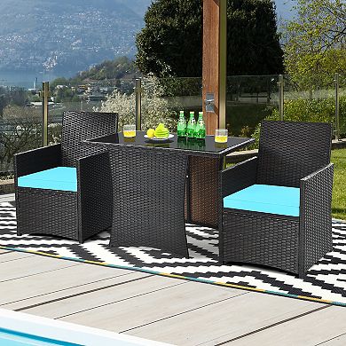 Costway 3PCS Patio Rattan Furniture Set Cushion Sofa Armrest Garden Deck
