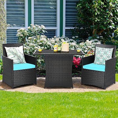 Costway 3PCS Patio Rattan Furniture Set Cushion Sofa Armrest Garden Deck