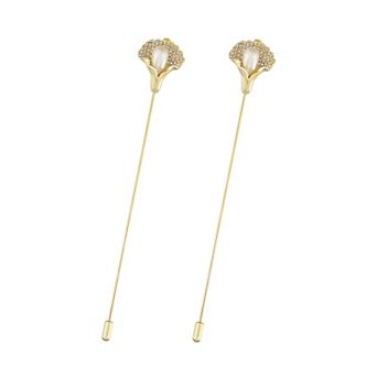 Vintage Hat Pin 5 inch Long Handle Crystal Rhinestones Floral Lapel Stick Pins Tie Scarf Brooch2 PCS
