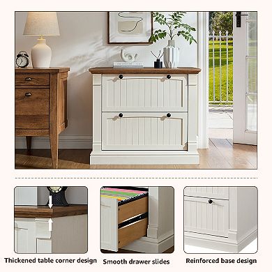 Farmhouse Lateral Filing Cabinet w/2 Drawers and Adjustable Bars, Storage Organizer File Cabinet