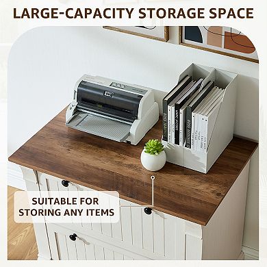 Farmhouse Lateral Filing Cabinet w/2 Drawers and Adjustable Bars, Storage Organizer File Cabinet
