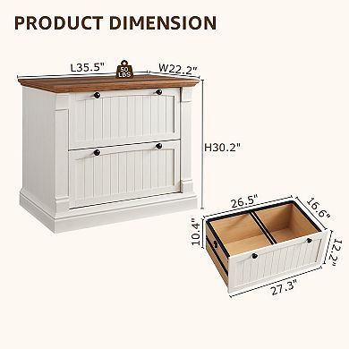 Farmhouse Lateral Filing Cabinet w/2 Drawers and Adjustable Bars, Storage Organizer File Cabinet
