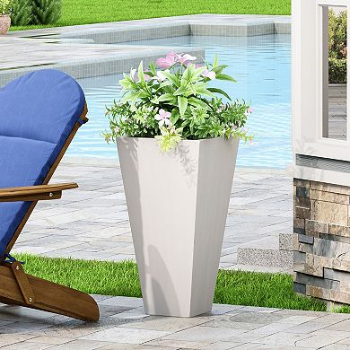 KWPZQEB 24.75" Outdoor Modern Magnesium Oxide Small Cast Stone Planter with Drainage Hole