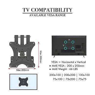 Adjustable Wall Mount TV Bracket for TVs with Tilt and Floor-Saving Design
