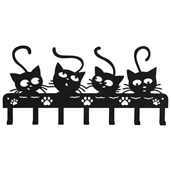 Halloween Cat Wall Key Holder with 7 Hooks Metal Entryway Key Organizer