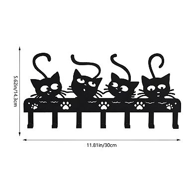 Halloween Cat Wall Key Holder with 7 Hooks Metal Entryway Key Organizer