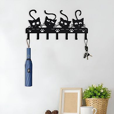 Halloween Cat Wall Key Holder with 7 Hooks Metal Entryway Key Organizer