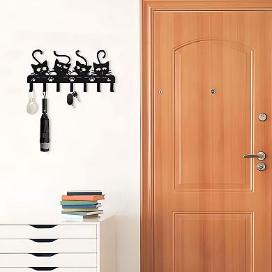 Halloween Cat Wall Key Holder with 7 Hooks Metal Entryway Key Organizer