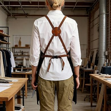 Canvas Work Apron with Multi Pocket Storage Adjustable Cross Back Straps Utility Apron