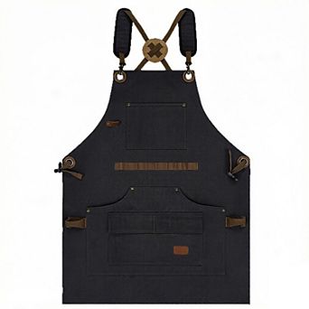 Canvas Work Apron with Multi Pocket Storage Adjustable Cross Back Straps Utility Apron