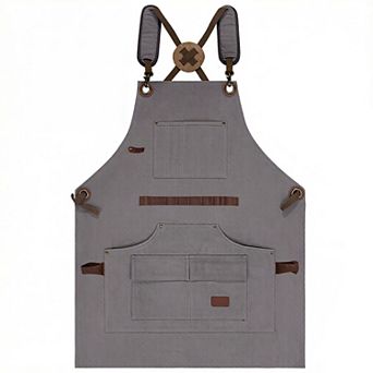 Canvas Work Apron with Multi Pocket Storage Adjustable Cross Back Straps Utility Apron
