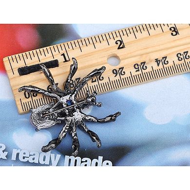 Halloween Crystal Rhinestone Black Belly Spider Brooch Pin