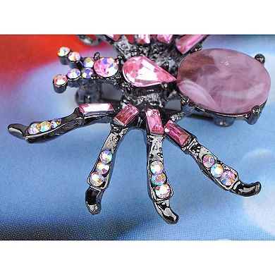 Halloween Crystal Rhinestone Black Belly Spider Brooch Pin