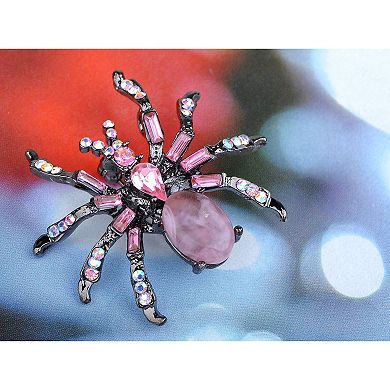 Halloween Crystal Rhinestone Black Belly Spider Brooch Pin