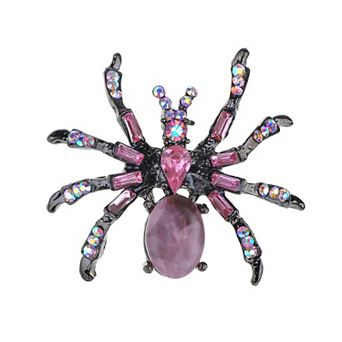 Halloween Crystal Rhinestone Black Belly Spider Brooch Pin