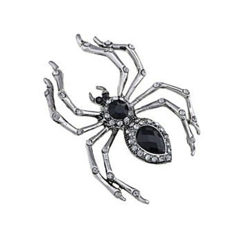 Halloween Crystal Rhinestone Black Belly Spider Brooch Pin