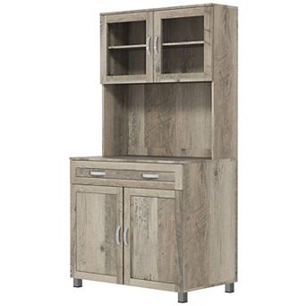 Kitchen Buffet with Hutch and Glass Doors, Dining Room Storage Cabinet