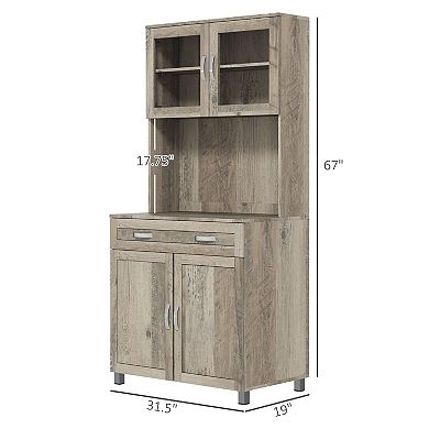 Kitchen Buffet with Hutch and Glass Doors, Dining Room Storage Cabinet