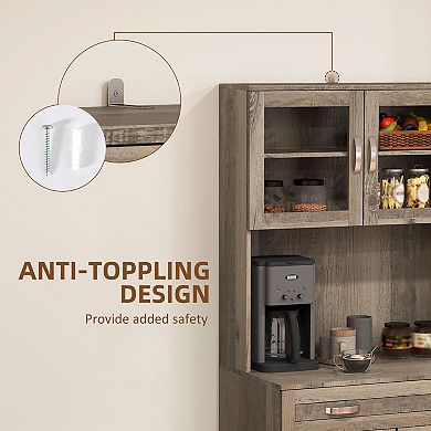 Kitchen Buffet with Hutch and Glass Doors, Dining Room Storage Cabinet
