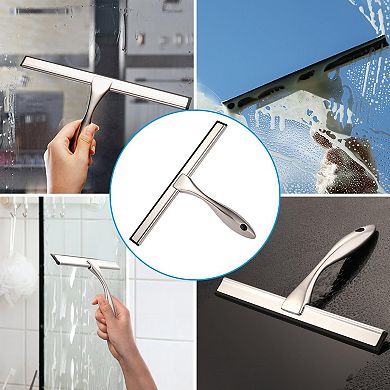 Shower Squeegee for Home Cleaning with 2 Adhesive Hooks, Glass Door, Window Squeegee 12 Inch