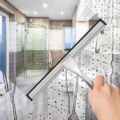 Shower Squeegee for Home Cleaning with 2 Adhesive Hooks, Glass Door, Window Squeegee 12 Inch