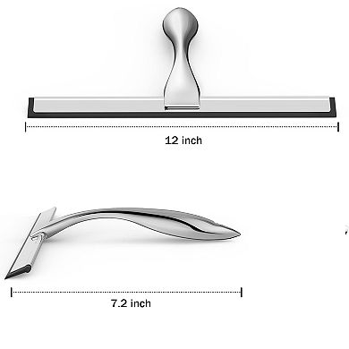 Shower Squeegee for Home Cleaning with 2 Adhesive Hooks, Glass Door, Window Squeegee 12 Inch