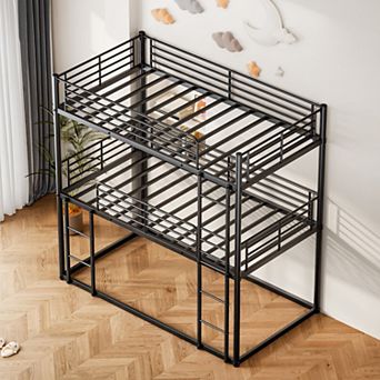 Metal Triple Twin Bunk Bed for 3 Kids/Teens Heavy Duty with Guardrails, No Box Spring Needed