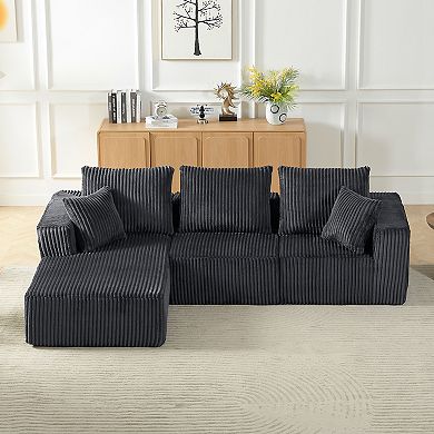 Loheer Modular Sectional Sofa Deep Seat Corduroy Cloud Couch 4 Seater No Assembly