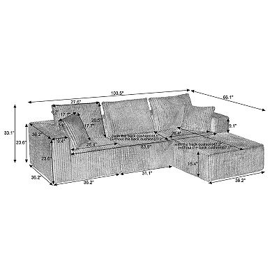 Loheer Modular Sectional Sofa Deep Seat Corduroy Cloud Couch 4 Seater No Assembly