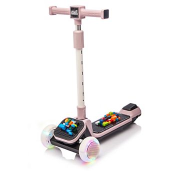 Foldable Kids Ride On 3-Wheel Scooter, with Buildable Blocks, 5-Height Adjustable, Flash Wheels