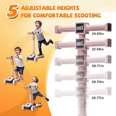 Foldable Kids Ride On 3-Wheel Scooter, with Buildable Blocks, 5-Height Adjustable, Flash Wheels
