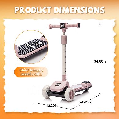 Foldable Kids Ride On 3-Wheel Scooter, with Buildable Blocks, 5-Height Adjustable, Flash Wheels