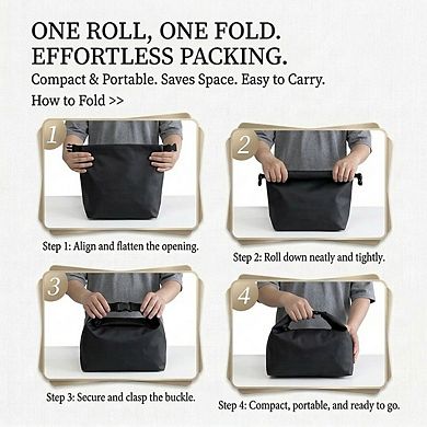 Water Resistant Roll Top Tote Bag Large Capacity Lightweight Top Handle Travel Organizer