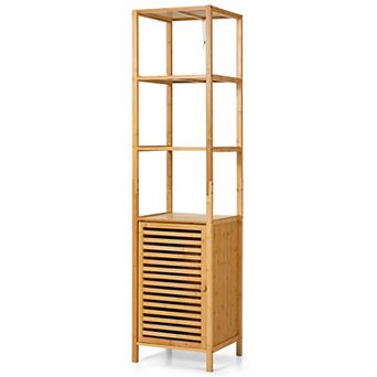 4 tier Slim Bamboo Floor Storage Cabinet with Shutter Door and Anti-Tip Kit
