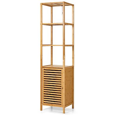 4-Tier Slim Bamboo Floor Storage Cabinet with Shutter Door and Anti-Tip Kit