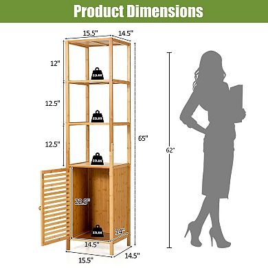 4-Tier Slim Bamboo Floor Storage Cabinet with Shutter Door and Anti-Tip Kit