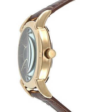Peugeot Mens 40mm Vintage Sun Moon Leather Strap Watch