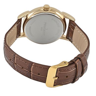 Peugeot Mens 40mm Vintage Sun Moon Leather Strap Watch