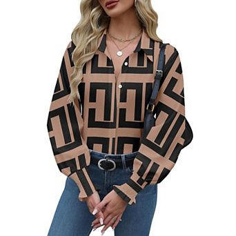 Zeagoo Women's Dressy Casual Smocked Cuffed Printed Lantern Long Sleeve Business Blouses